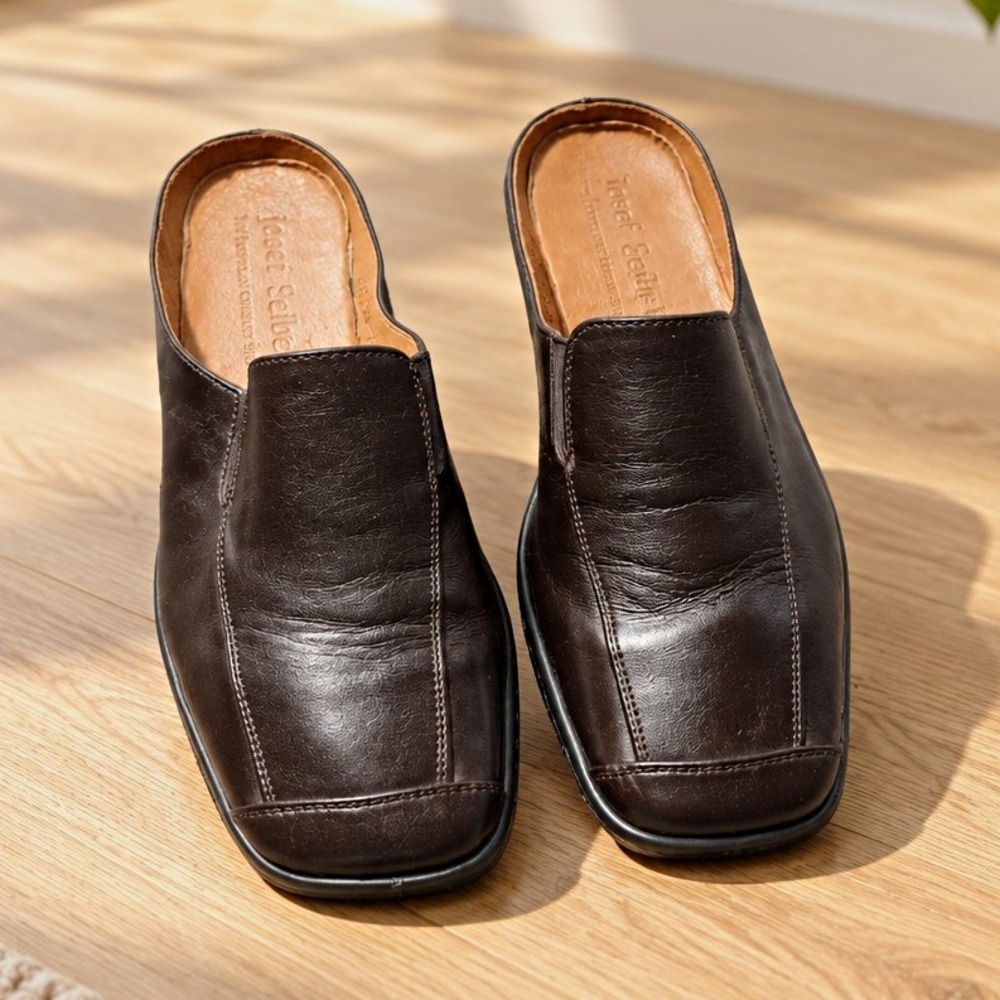 Josef Seibel European Comfort Brown Leather Mule Slip-On Square Toe 8